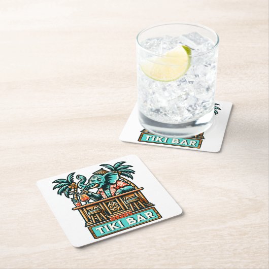 Personaliseer Retro Elephant Tiki Bar Kartonnen Onderzetters (Insitu)
