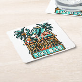 Personaliseer Retro Elephant Tiki Bar Kartonnen Onderzetters (Schuin)