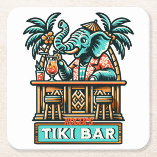 Personaliseer Retro Elephant Tiki Bar Kartonnen Onderzetters