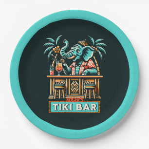 Personaliseer Retro Elephant Tiki Bar Papieren Bordje