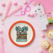 Personaliseer Retro Elephant Tiki Bar Papieren Bordje (Feest)