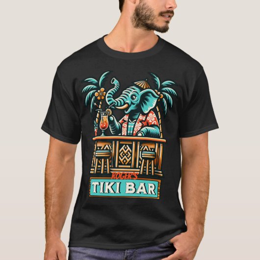 Personaliseer Retro Elephant Tiki Bar T-shirt (Voorkant)