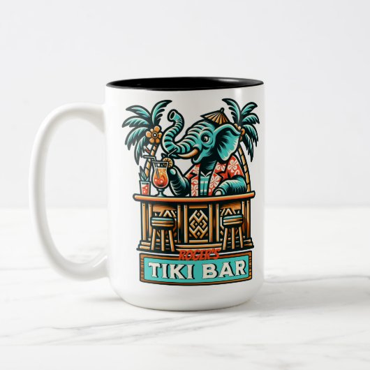 Personaliseer Retro Elephant Tiki Bar Tweekleurige Koffiemok (Links)