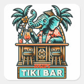 Personaliseer Retro Elephant Tiki Bar Vierkante Sticker (Voorkant)