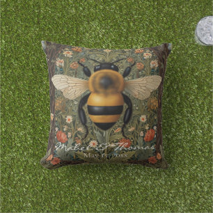 Personaliseer retro hommel boho botanische bloemen buitenkussen
