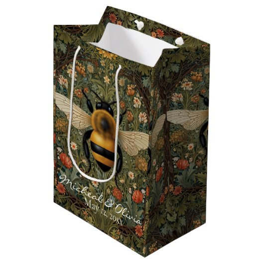 Personaliseer retro hommel boho botanische bloemen medium cadeauzakje (Voorkant Gekanteld)