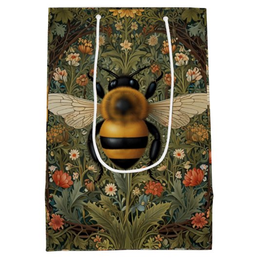 Personaliseer retro hommel boho botanische bloemen medium cadeauzakje (Achterkant)