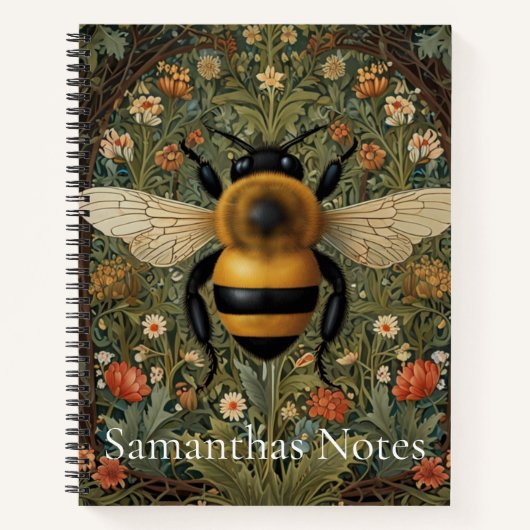 Personaliseer retro hommel boho botanische bloemen notitieboek (Voorkant)
