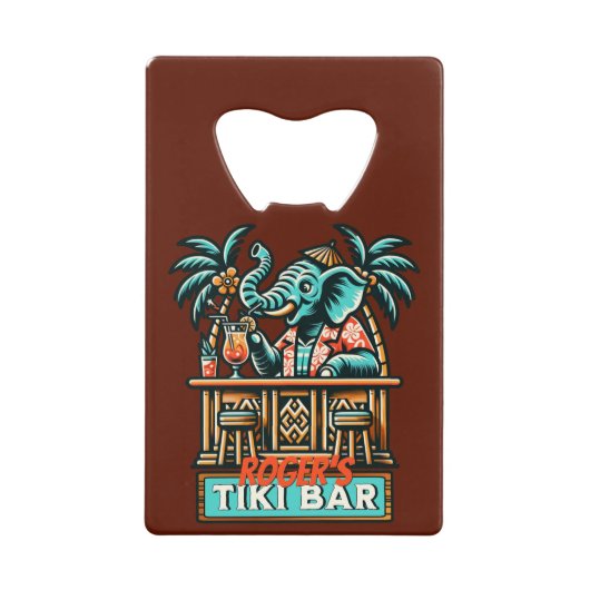 Personaliseer Retro Olifant Tiki Ba Creditkaart Flessenopener (Voorkant)