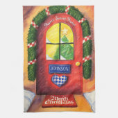 Personaliseer Rode Deur - Vrolijk Kerstfeest Gezel Theedoek (Verticaal)