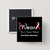 Personaliseer rode en witte lint orale kanker vierkante button 5,1 cm (Voorkant /achterkant)
