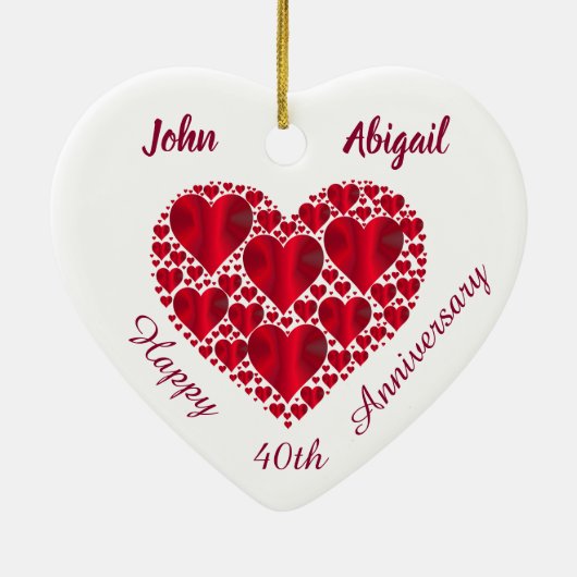 Personaliseer. Rode harten. Ruby Wedding Jubileum. Keramisch Ornament (Achterkant)