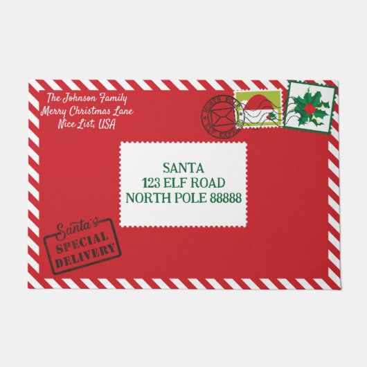 Personaliseer Rode Kerstman Letter Kerstmis Deurmat (Voorkant)