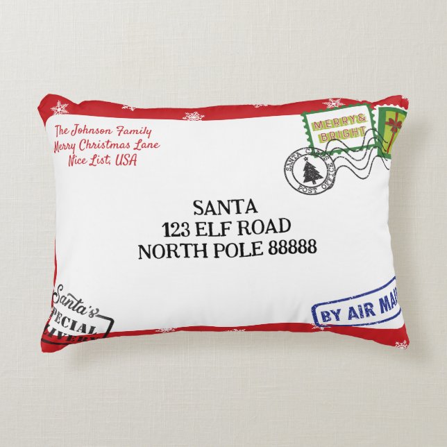 Personaliseer Rode Sneeuwvlok Kerstman Letter Kers Accent Kussen (Voorkant)