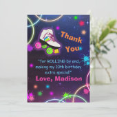 Personaliseer Roller Skating Neon Birthday Bedankkaart (Staand voorkant)