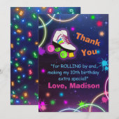 Personaliseer Roller Skating Neon Birthday Bedankkaart (Voorkant / Achterkant)