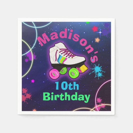 Personaliseer Roller Skating Neon Birthday Napkins Servet (Voorkant)