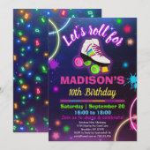 Personaliseer Roller Skating Neon Birthday RSVP Kaart (Voorkant / Achterkant)