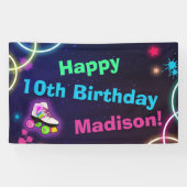 Personaliseer Roller Skating Neon Birthday Spandoek (Horizontaal)
