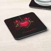 Personaliseer Romantische Gothic Red Heart-Rozen Bier Onderzetter (Linkerzijde)