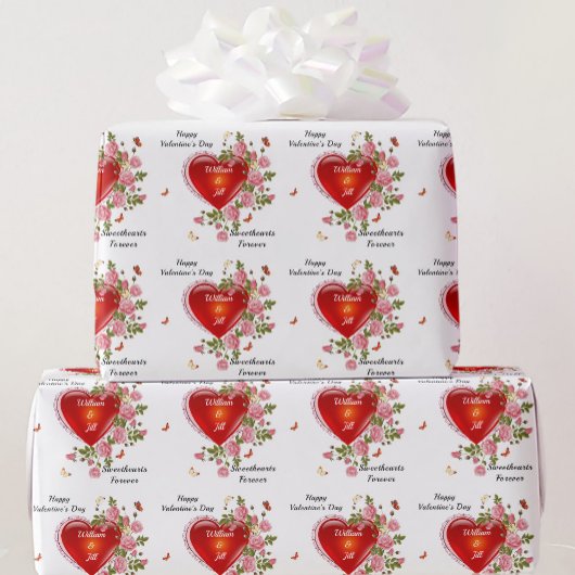 Personaliseer Romantische Valentijnsdag Harten Roo Cadeaupapier