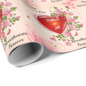 Personaliseer Romantische Valentijnsdag Harten Roo Cadeaupapier (Rol Hoek)