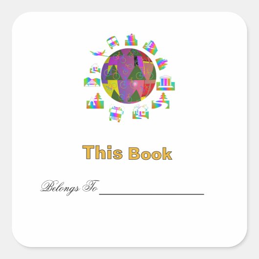 Personaliseer Rond de Wereld Ex Libris Vierkante Sticker (Voorkant)