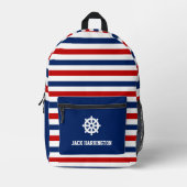Personaliseer rood wit blauw nautische strepen roe bedrukte rugzak (Voorkant)