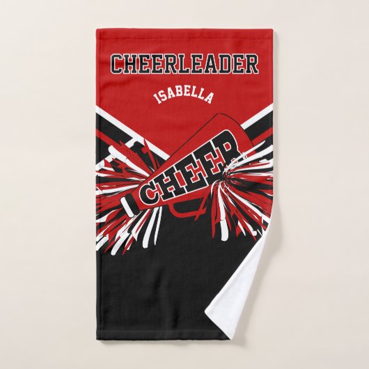 Personaliseer rood, zwart en wit cheerleader bad handdoek (Handdoek)