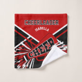 Personaliseer rood, zwart en wit cheerleader bad handdoek (Wasdoekje)