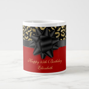 Personaliseer Rood Zwart Goud Luipaardprint Verjaa Grote Koffiekop