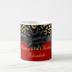 Personaliseer Rood Zwart Goud Luipaardprint Verjaa Koffiemok