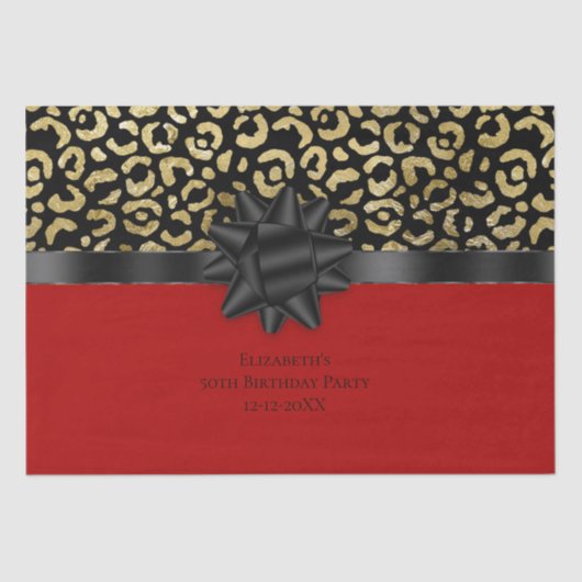 Personaliseer Rood Zwart Goud Luipaardprint Verjaa Tissuepapier (Voorkant)