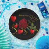 Personaliseer roodharten Rozen Gold Ribbon Papieren Bordje (Feest)