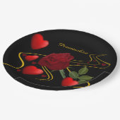 Personaliseer roodharten Rozen Gold Ribbon Papieren Bordje (Gekanteld)