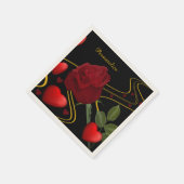 Personaliseer roodharten Rozen Gold Ribbon Servet (Hoek)