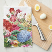 Personaliseer Roos en Blue Hydrangea Floral Theedoek (Quarter Fold)