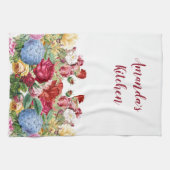 Personaliseer Roos en Blue Hydrangea Floral Theedoek (Horizontaal)