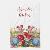 Personaliseer Roos en Blue Hydrangea Floral Theedoek (Verticaal)