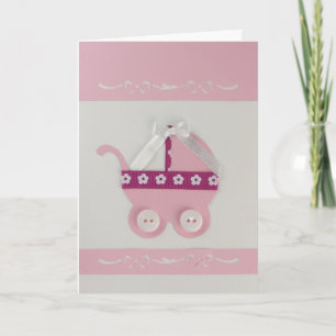 Personaliseer Roze baby wagen en witte boog Kaart