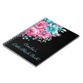 Personaliseer Roze & Blauwgroen Bloemig Zwart Notitieboek (Linkerzijde)