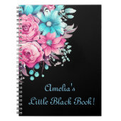 Personaliseer Roze & Blauwgroen Bloemig Zwart Notitieboek (Voorkant)