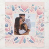 Personaliseer roze bloemen Happy Valentijnsdag Wijn Etiket (Enkel label)