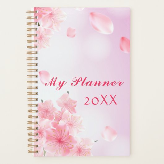 Personaliseer Roze Bloemen Jaarlijkse Planner (Voorkant)
