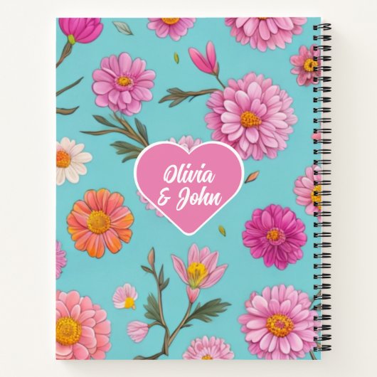 Personaliseer roze bloemenmadeliefjes roze bloemen notitieboek (Achterkant)