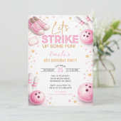 Personaliseer Roze Bowling Verjaardag Kaart (Staand voorkant)