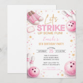 Personaliseer Roze Bowling Verjaardag Kaart (Voorkant / Achterkant)