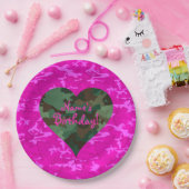 Personaliseer - Roze Camo Papieren Bordje (Feest)