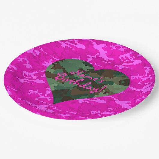 Personaliseer - Roze Camo Papieren Bordje (Gekanteld)