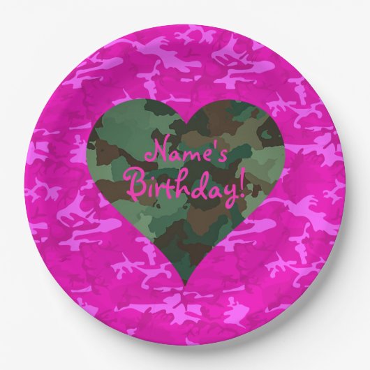 Personaliseer - Roze Camo Papieren Bordje (Voorkant)